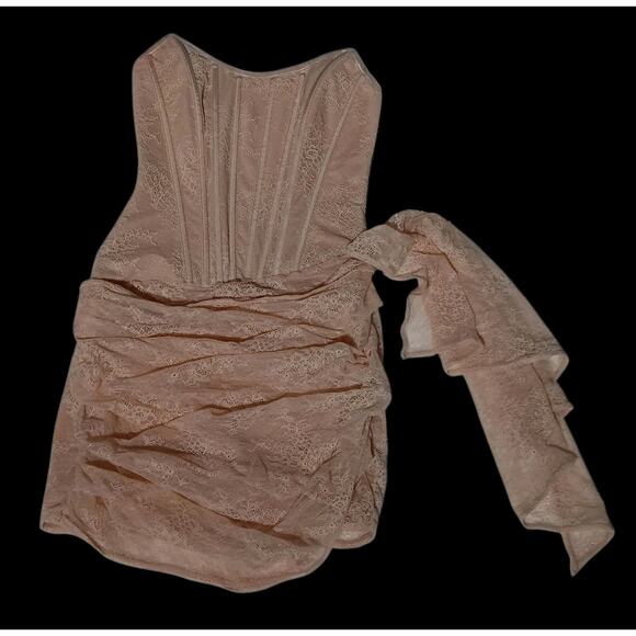 NBD Lynette Sand Neutral Mini Dress Strapless Lace Corset Bustier Cream Tan XS - Picture 1 of 13